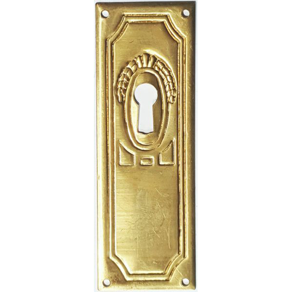Schlüsselschild, Messing roh, antiker Jugendstil Zierbeschlag