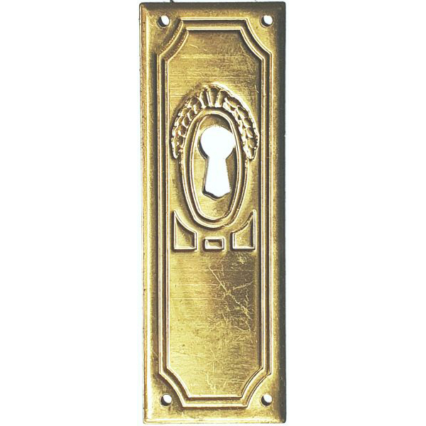 Schlüsselschild, Messing roh, Jugendstil Zierbeschlag, Möbelbeschlag antik