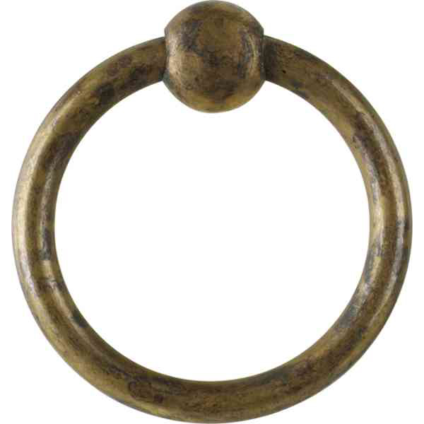 Möbelring, Ringbeschlag sehr groß, 57mm, Messing patiniert, antik, alt, Altmessing