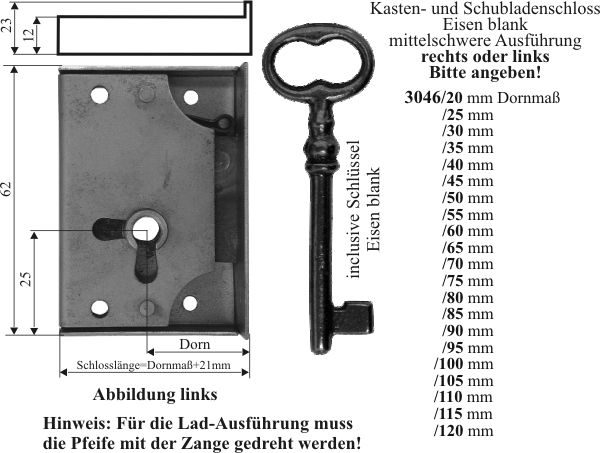 Kastenschloß Eisen Dorn 20 mm Möbelschloss Schlüssel & Schlösser Antiquitäten 
