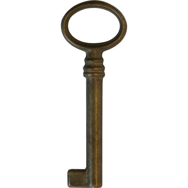 Vitrinenschloss, altvermessingt, mit antikem Schlüssel, Dorn 20mm, rechts und links verwendbar Bild 2