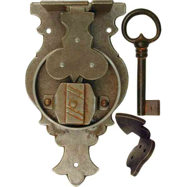 Truhenschloss antikes, altes, Mittelalter Truhenschlösser antike alte, Schloss für Truhe mit Haken und Schlüssel