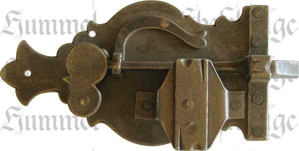 schweres Schrankschloss aus Eisen gerostet und gewachst mit Schlüssel, Dorn 60mm rechts