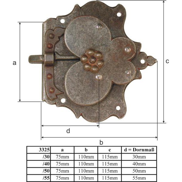 Schrankschloss, Eisen gerostet und gewachst, mit Schlüssel, Dorn 30mm links, Einzelstück, nur 1 x verfügbar Bild 3