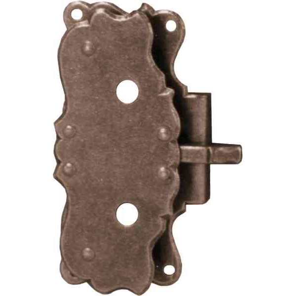 Vitrinenschloss, Eisen gerostet und gewachst mit Schlüssel, Dornmaß 40mm, rechts und links verwendbar