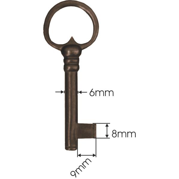 Vitrinenschloss, Eisen gerostet und gewachst mit Schlüssel, Dornmaß 40mm, rechts und links verwendbar Bild 2