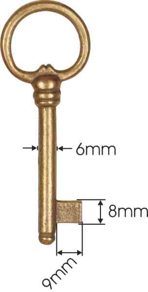 Vitrinenschloss ohne Stulpe, altvermessingt mit Schlüssel, Dorn 15mm, rechts und links verwendbar Bild 2