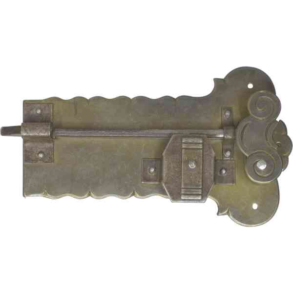 Schrankschloss, Messing patiniert, mit Schlüssel, Dornmaß 30mm links, Schrankschlösser antik alt rustikal nostalgisch historisch