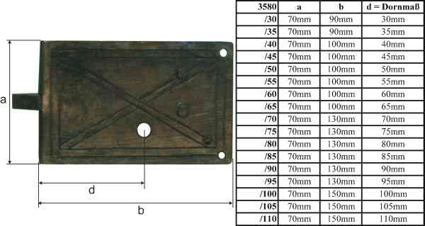 Schrankschloss rustikal, Eisen gerostet und gewachst, Dorn 85mm rechts Bild 3