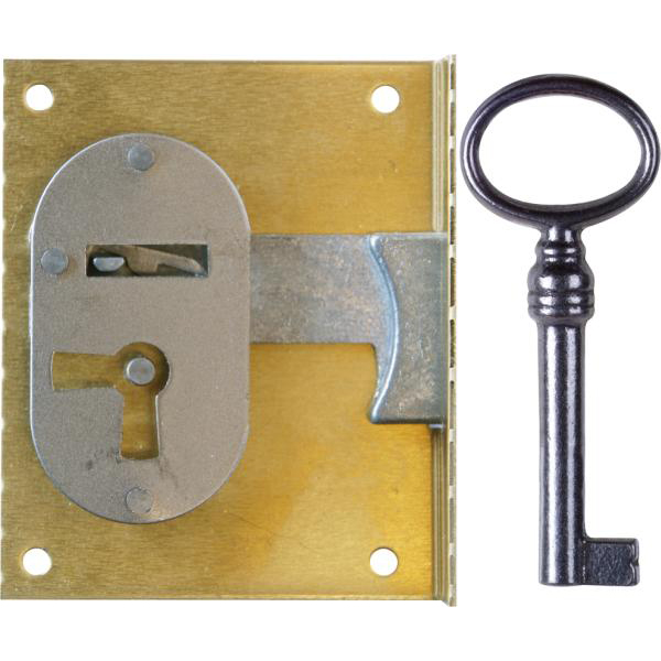 Einlassschloß, Messing roh, mit Schlüssel, Dorn 60mm links, Einlassschlösser alte