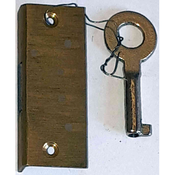 Einlassschloß alt, antik, Messing roh, mit vernickeltem Schlüssel, Dornmaß 10mm links, Einzelstück, nur noch 1 x verfügbar Bild 2