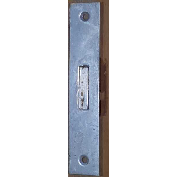 Einsteckschloss mit altverzinnter Stulpe, mit Schlüssel, Eisen, Dorn 20mm rechts, für alten Schrank oder antike Kommode Bild 2