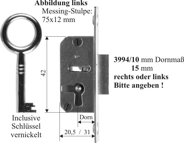 Einsteckschloß Schlüssel Schließblech Restaurierungsbedarf D=65mm Möbelschlösser 