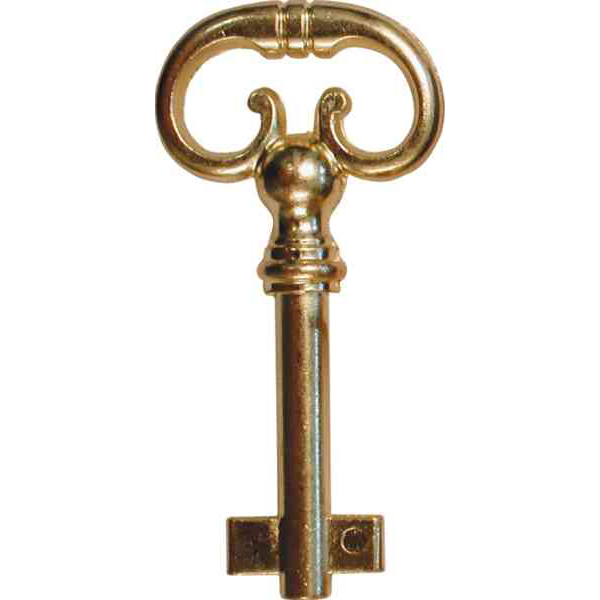 Historischer alter Schlüssel mit Doppelbart hell vermessingt, Halmdurchmesser 5mm