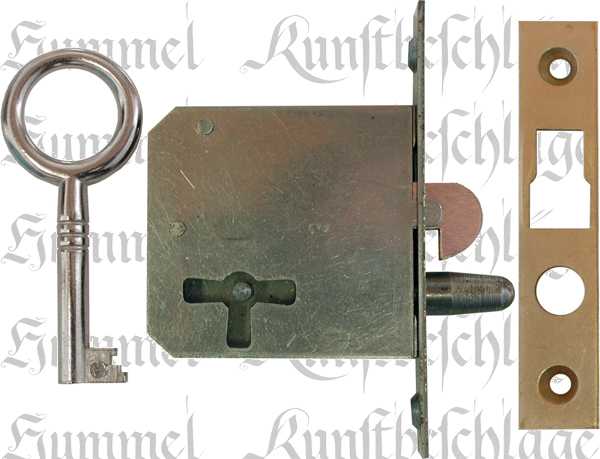 Einsteckschloß antik, mit vernickeltem Schlüssel, Dorn