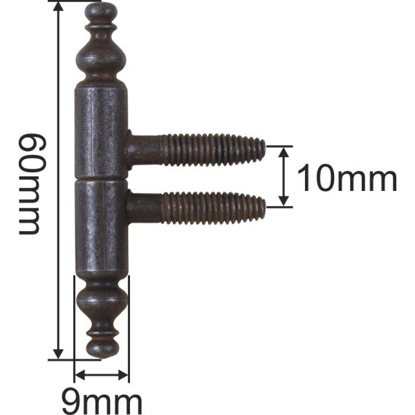 Einbohrband mit Zierkopf, Eisen gerostet und gewachst, für Möbel, Anuba Bänder, Ø 9x60 mm Bild 3