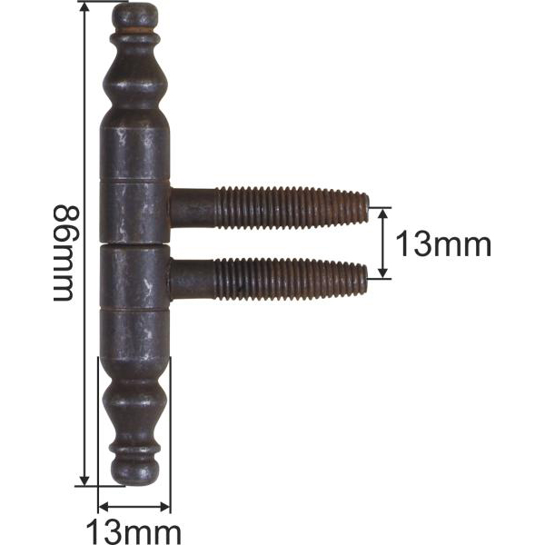 Einbohrband antiker Zierkopf, Eisen roh, für Möbel und Fenster, Anuba Bänder, Ø 13x87 mm, Oberfläche unbearbeitetes Eisen Bild 3