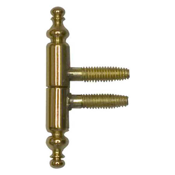 Einbohrband antik mit Zierkopf, massiv Messing, poliert unlackiert, für Möbel und Fenster, Anuba Bänder, Ø 9x60 mm