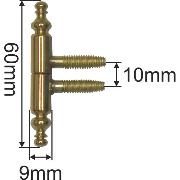 Einbohrband antik mit Zierkopf, Messing poliert unlackiert, für Möbel und Fenster, Anuba Bänder, Ø 9x60 mm Bild 3