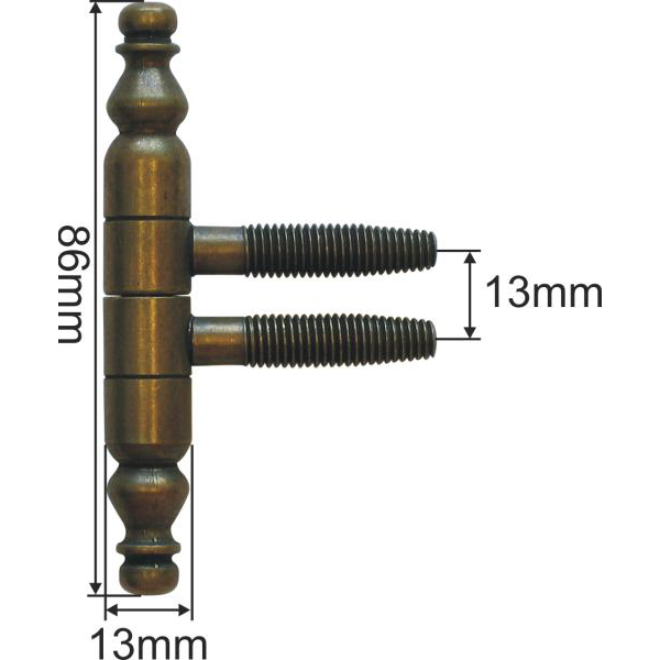 Einbohrbänder antik mit Zierkopf, Ø 13x92 mm, Eisen altvermessingt, für Möbel, Anuba Bänder Bild 3