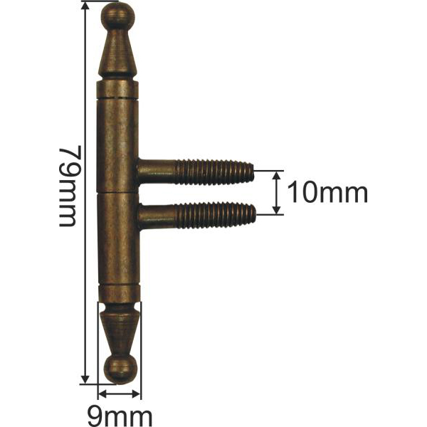 Einbohrband mit Zierkopf für antike Möbel alte, altvermessingt, Ø 9x80mm, für Möbel, Einbohrbänder, Anuba Bänder Bild 3