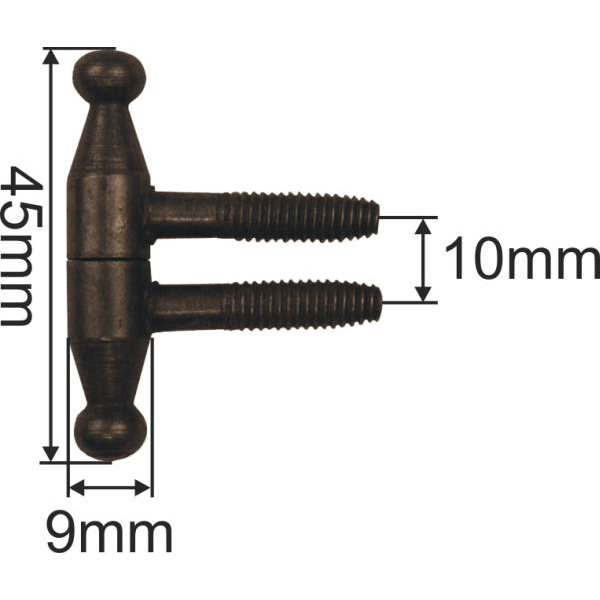 Einbohrband mit Zierkopf für Möbel antik und neu Retro, Eisen gerostet und gewachst, Ø 9x45mm, für Möbel, Einbohrbänder, Anuba Bänder Bild 3