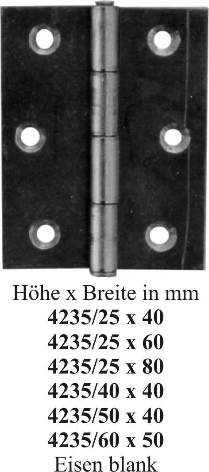 Band, Eisen blank, einfaches Scharnier 25x60mm, trotz der kleinen Größe sehr stabil Bild 2