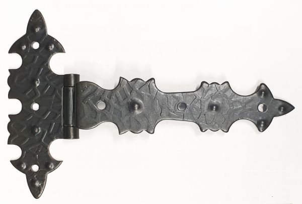 Möbelscharnier gekröpft für Überschlag 11mm in Eisen geprägt, schwarz, gehämmerte Optik