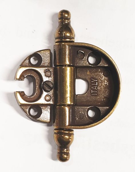 Topfband antik, Topfscharnier alt mit Zierköpfen historisch, altvermessingt Bild 2