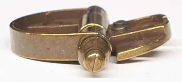 Topfband antik, Topfscharnier alt mit Zierköpfen historisch, altvermessingt Bild 3