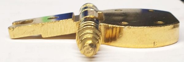 Topfband antik, Topfscharnier alt mit Zierköpfen historisch, hellvermessingt Bild 3