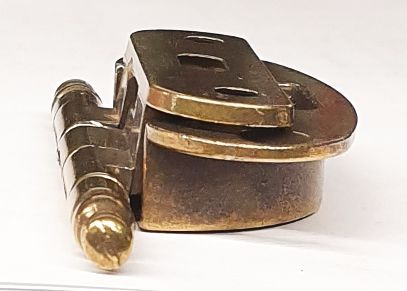 Topfband antik, Topfscharnier alt mit Zierköpfen historisch, altvermessingt Bild 3