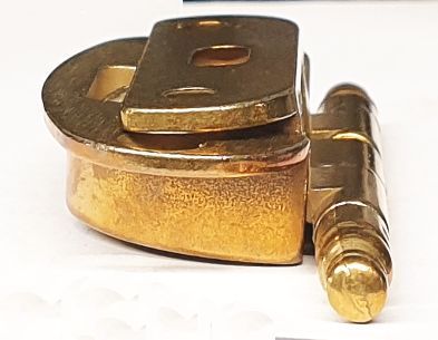 Topfband antik, Topfscharnier alt mit Zierköpfen historisch, hellvermessingt Bild 3