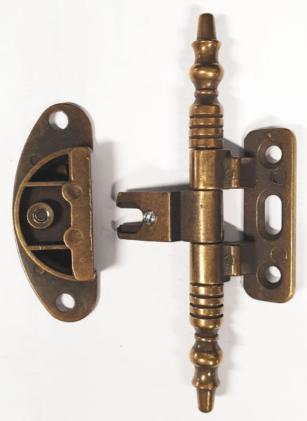 Topfband antik, Topfscharnier alt mit Zierköpfen historisch, altvermessingt Bild 2