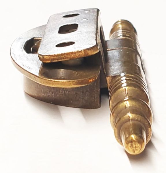 Topfband antik, Topfscharnier alt mit Zierköpfen historisch, altvermessingt Bild 3