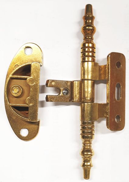 Topfband antik, Topfscharnier alt mit Zierköpfen historisch, hellvermessingt Bild 2