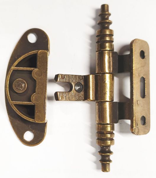 Topfband antik, Topfscharnier alt mit Zierköpfen historisch, altvermessingt Bild 2