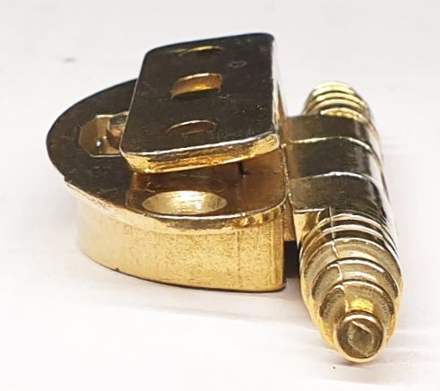 Topfband antik, Topfscharnier alt mit Zierköpfen historisch, hellvermessingt Bild 3