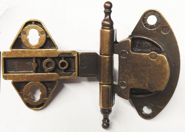 Topfband antik, Topfscharnier alt mit Zierköpfen historisch, altvermessingt Bild 2