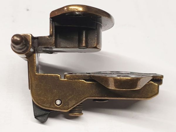 Topfband antik, Topfscharnier alt mit Zierköpfen historisch, altvermessingt Bild 3