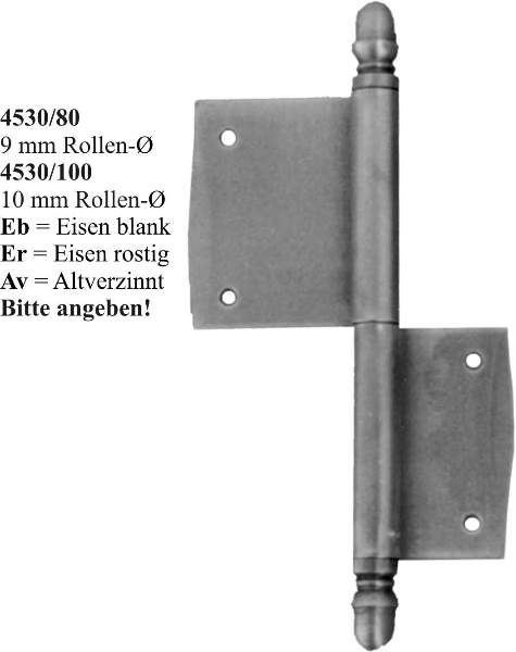 Fischband, Fitsche, links, Fensterfischband in Eisen blank