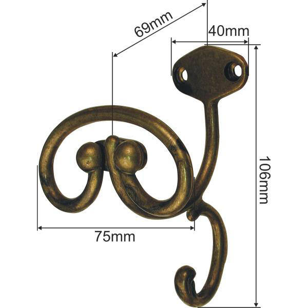 Kleiderhaken Jugendstil, Wandhaken antik, altverzinnt, sehr schönes Design für Ihre Garderobe in Messing antik, Höhe: 105mm (SL) Bild 3