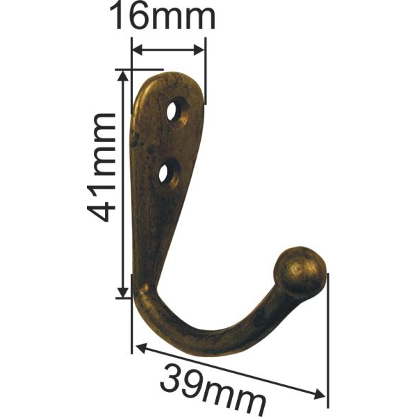 Garderoben Haken Messing patiniert, Kleiderhaken antik, Wandhaken Nostalgie, Garderobenhaken Historie, ein alter Schlüsselhaken für Ihr Schlüsselbrett Bild 3