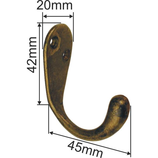 Haken alt, Kleiderhaken antik, Wandhaken nostalgisch in Messing altverzinnt (SL) Bild 3