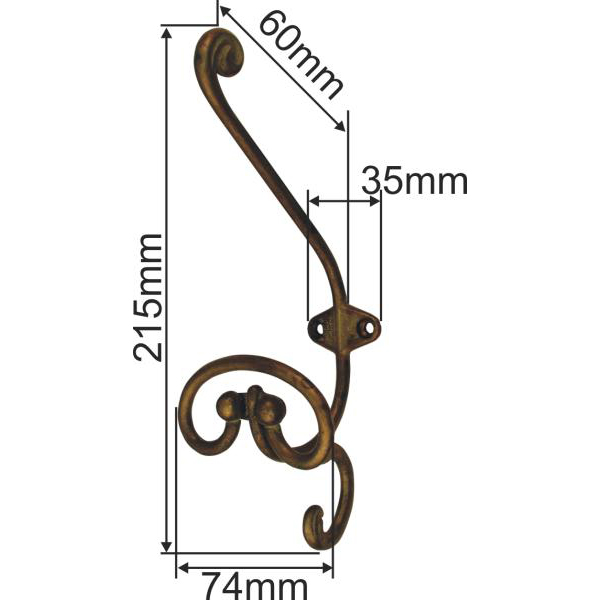 Nostalgischer Kleiderhaken, antiker Wandhaken, großer Retro Garderobenhaken in Messing antik und schön patiniert, Höhe: 215mm Bild 3