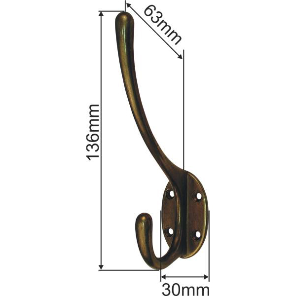 Nostalgie Kleiderhaken, antik Wandhaken, Jugendstil Garderobenhaken Messing alt und perfekt vernickelt, Höhe: 130mm (SL) Bild 3