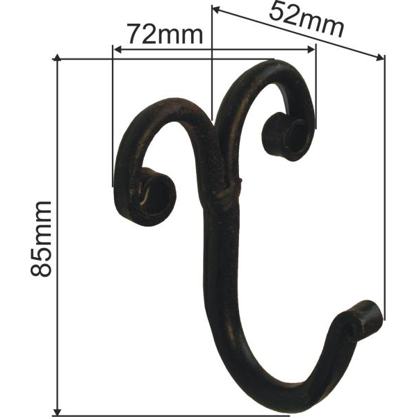 Kleiderhaken antik Wandhaken, aus Eisen geschmiedet rostfarben patiniert (SL) Bild 3