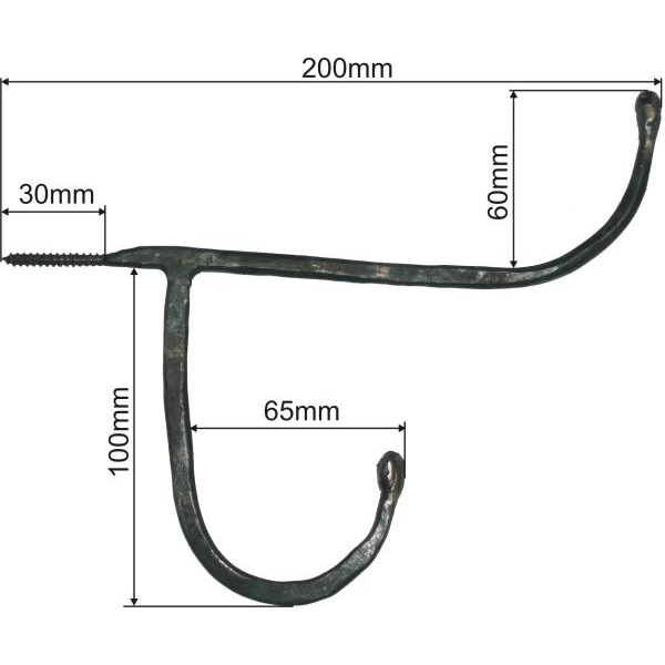 Garderobenhaken schmiedeeisern, Landhaus Kleiderhaken antik, sehr schöner Wandhaken Eisen geschmiedet Bild 3