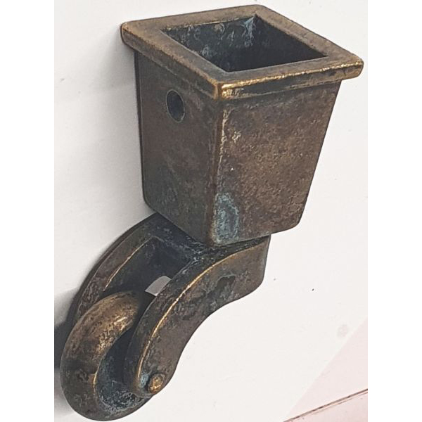 Möbelfußrollen nostalgisch, Möbelrolle antik, Messing patiniert, eckig, 20mm Lichtmaß