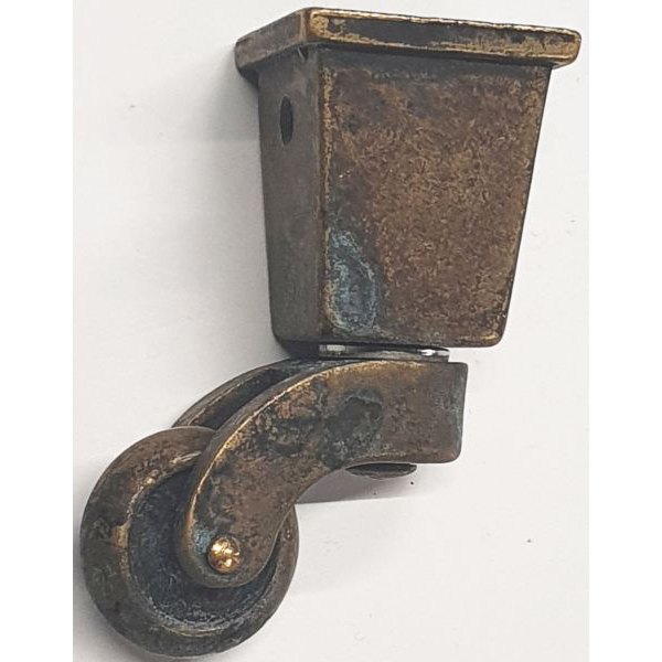 Möbelfußrollen nostalgisch, Möbelrolle antik, Messing patiniert, eckig, 20mm Lichtmaß Bild 2